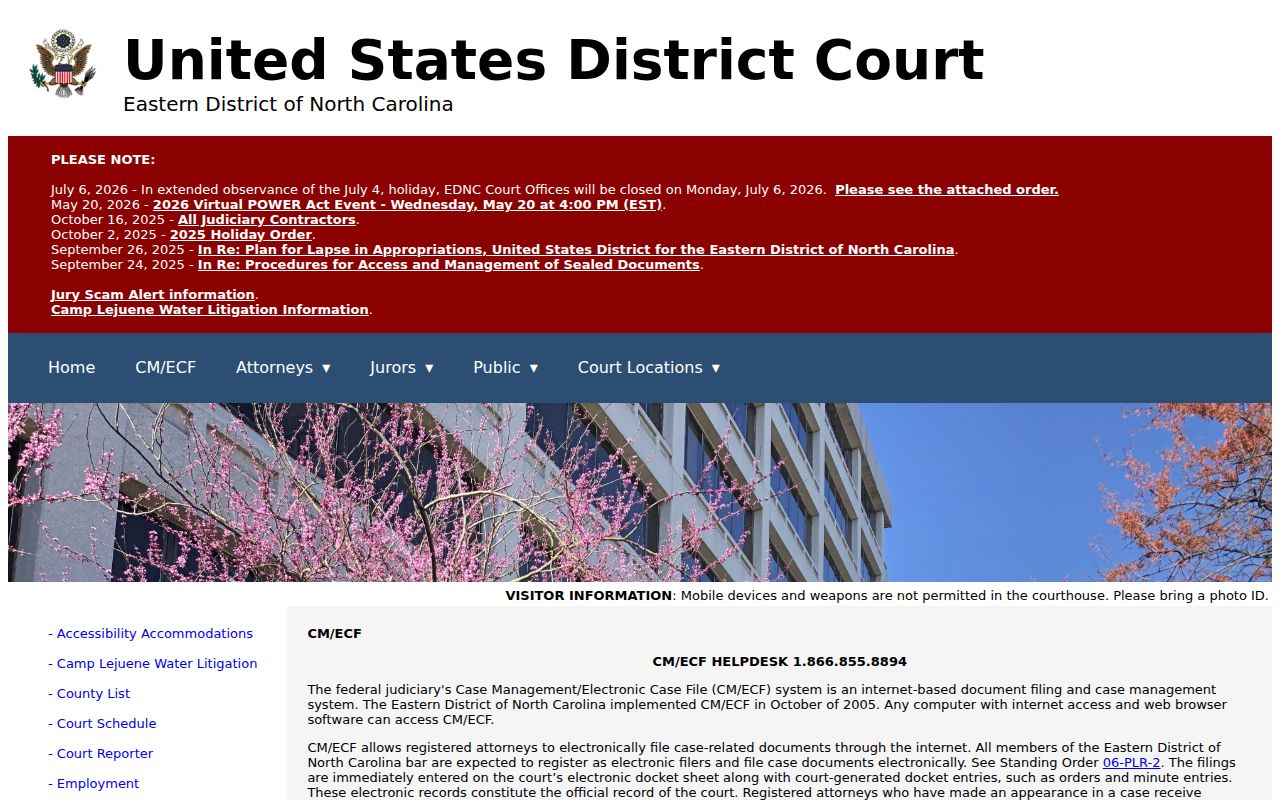 North Carolina federal court CM/ECF docket and filing access