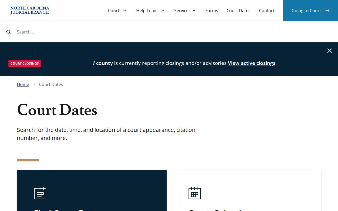 North Carolina statewide court date and hearing calendar search