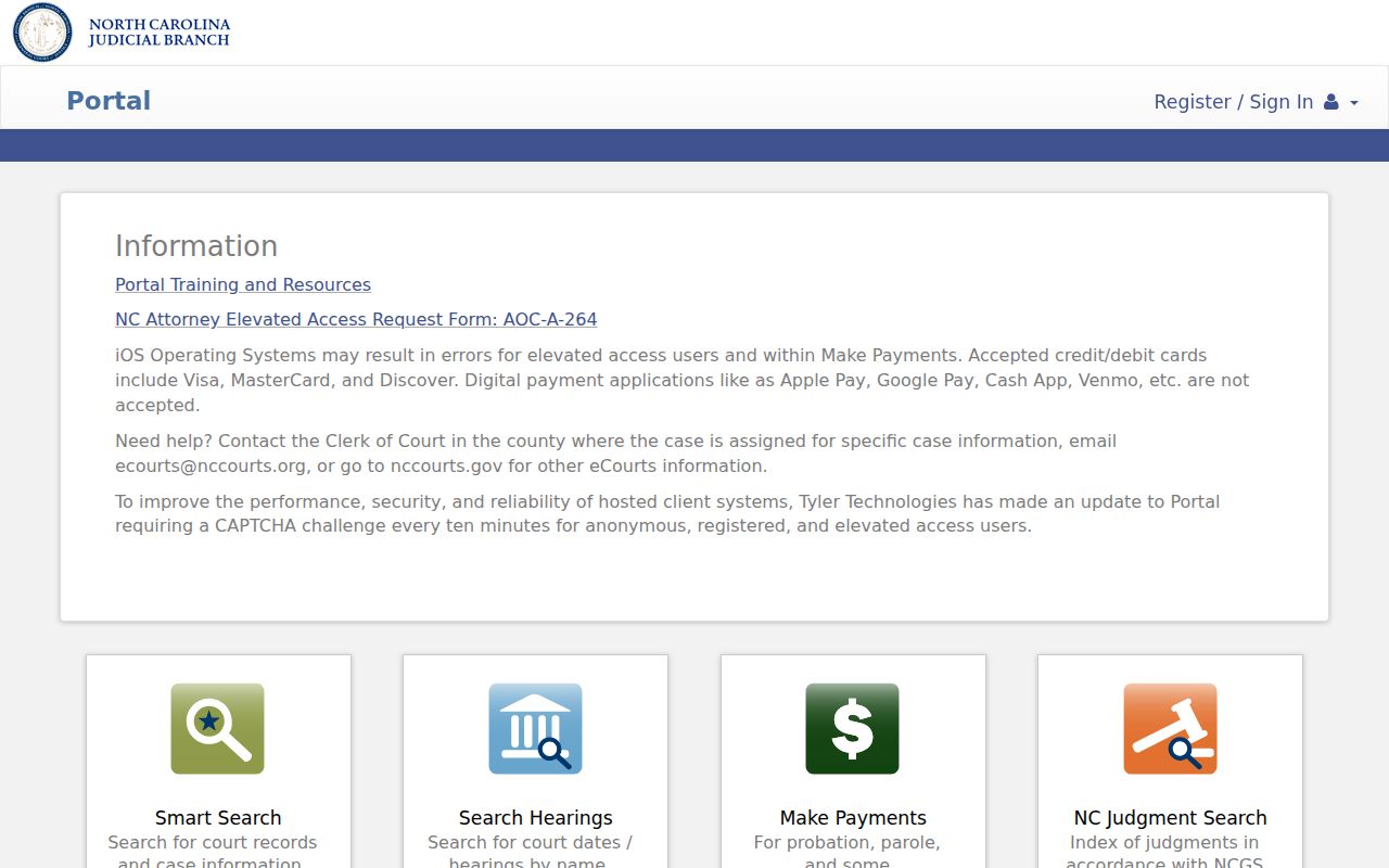 North Carolina court case search options on the eCourts Portal
