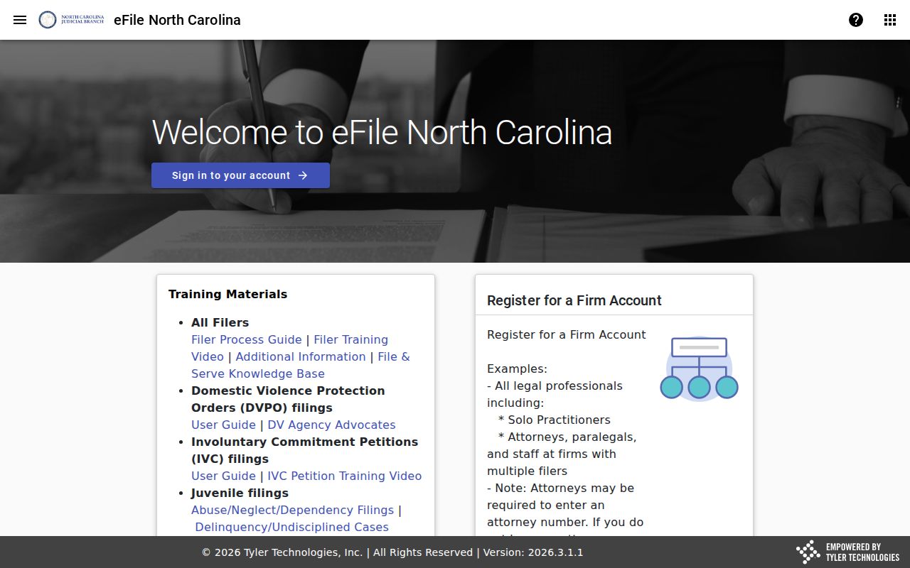 North Carolina e-filing system separate from public case search